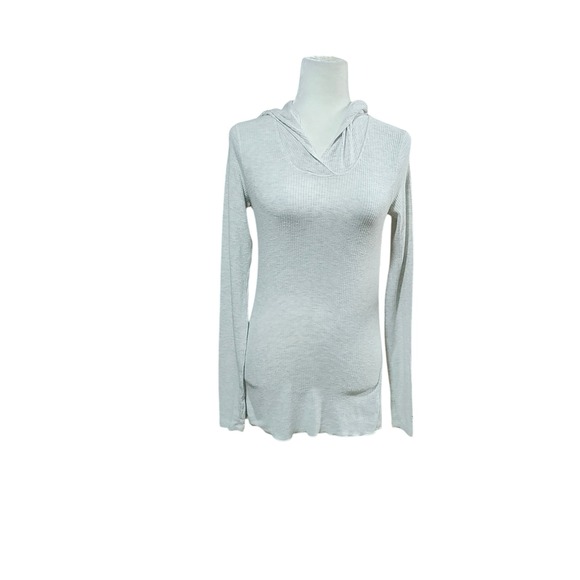 Spiritual Gangster Womens Beige Ribbed Knit Long Sleeve Hoodie Thumbholes - Picture 2 of 15